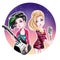 Hand drawn illustration - Popstars - Cartoon character girls - Guitairs and singer