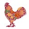 Hand drawn illustration of rooster chicken, domestic bird animal poultry. Rustic retro vintage logo design with floral