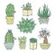 Hand drawn illustration - Set of cute cactus and succulents.