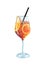 Hand drawn illustration of summer refreshing cocktail aperol spritz in bright orange colors in a beautiful glass goblet
