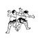 Hand drawn illustration of sumo man wrestlers fight on white background