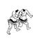 Hand drawn illustration of sumo man wrestlers fight on white background