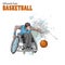 Hand drawn illustration. Wheelchair Basketball. Vector sketch sport. Graphic figure of disabled athlete with a ball