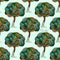 Hand-drawn illustrations. Abstract colored trees. I love trees. Seamless pattern.