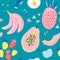 Hand drawn illustrations of fruit in bright colors and modern handrawn sketch style. Neon  seamless pattern. Endless backgro