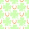 Hand-drawn illustrations. Happy day with a horseshoe and clover. Seamless pattern.