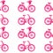 Hand-drawn illustrations. Pink bike. Seamless pattern.