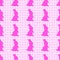 Hand-drawn illustrations. Pink bunny on a polka dot background. Seamless pattern.