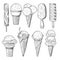 Hand drawn illustrations set of ice creams. Vector sketch