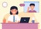 Hand drawn of Indonesian senior high school online class video conference flat design illustration