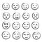 Hand drawn ink emojis faces. Doddle emoticons sketch, ink brush icons of happy sad face, vector illustration