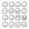 Hand drawn ink emojis faces. Doodle emoticons sketch, ink brush icons of happy sad face. cartoon art