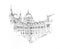 Hand drawn ink sketch of Budapest`s Parlament building, outline illustration on white background