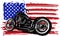 Hand drawn and inked vintage American chopper motorcycle with american flag