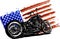 Hand drawn and inked vintage American chopper motorcycle with american flag