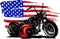 Hand drawn and inked vintage American chopper motorcycle with american flag