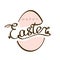 Hand drawn inscription Happy Easter with rabbit silhouette in letter E and egg template. illustration for design headline, banner