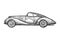 Hand drawn invented retro car. Black pencil drawing on white background. Hardtop, sedan sport car.