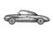 Hand drawn invented retro car. Black pencil drawing on white background. Hardtop, sedan sport car.