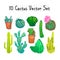 Hand Drawn Isolated Cactuses Set