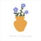 Hand-drawn isolated clip art illustration of cozy yellow vase with blue flowers