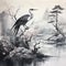 Hand Drawn Japanese Contemporary Ink Wash Painting