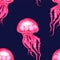 Hand drawn jellyfish seamless pattern background illustration