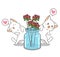 Hand drawn kawaii cats and flower in the bottle