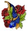 Hand drawn koi fish with flower tattoo for Arm.Colorful Koi carp with Water splash
