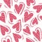 Hand Drawn Large Red Hearts in Hearts Valentine`s Day vector Seamless Pattern. Modern Holiday Background. Silhouettes