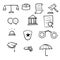 Hand drawn Law and justice line icons set vector illustration. Contains such icon as arrest, authority, courthouse, gavel, legal,