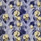 Hand drawn lemon color plums branch and leaf on a gray colorful background. Fashion seamless pattern in pastel style.