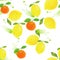 Hand drawn lemons and oranges. watercolor seamless pattern. Fashion design.