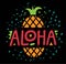 Hand drawn lettering ALOHA with pineapple vector illustration