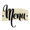 Hand drawn lettering design Menu . Vector illustration. Menu word by hand on artistic textured spot.