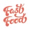 Hand drawn lettering Fast Food with highlights and shadow. Elegant modern red handwritten calligraphy. Vector Ink