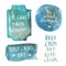 Hand-drawn lettering, positive saying at blue watercolor background.