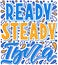 Hand drawn lettering poster. Ready steady Ibiza phrase inscription with water drops and bubbles. Marine style pattern for t-shirt