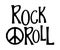 Hand drawn lettering rock and roll and hippie peace symbol.