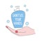 Hand drawn lettering sanitize your hands text on pump bottle. Covid coronavirus concept vector illustration