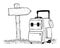 Hand drawn line art illustrations of luggage and wooden post with vacation concept.