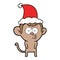 hand drawn line drawing of a hooting monkey wearing santa hat