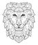 Hand drawn lion head with small pattern on white isolated background. Suitable for coloring book pages.