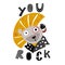 Hand drawn lion in punk rock style. Childish poster. Cute illustration for kids.