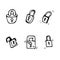 Hand Drawn lock doodles set. Sketch style icons. Decoration elem