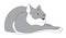 Hand drawn lying gray cat. Vector image on white background. Animal illustration. Isolated for logo or mascot.