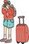 Hand Drawn Male tourist taking pictures with suitcases illustration in doodle style