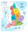 Hand drawn map of England with regions.