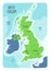 Hand drawn map of the United Kingdom including England, Wales, Scotland and Northern Ireland and their capital cities