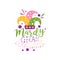 Hand drawn Mardi Gras holiday logo template with colorful fool s cap and lettering. Fat Tuesday, carnival. Flat vector